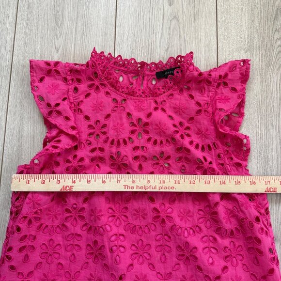 J.CREW Women's Tank Top Sz S Hot Pink Eyelet Lace Mock Neck Ruffle Pullover - Picture 7 of 10